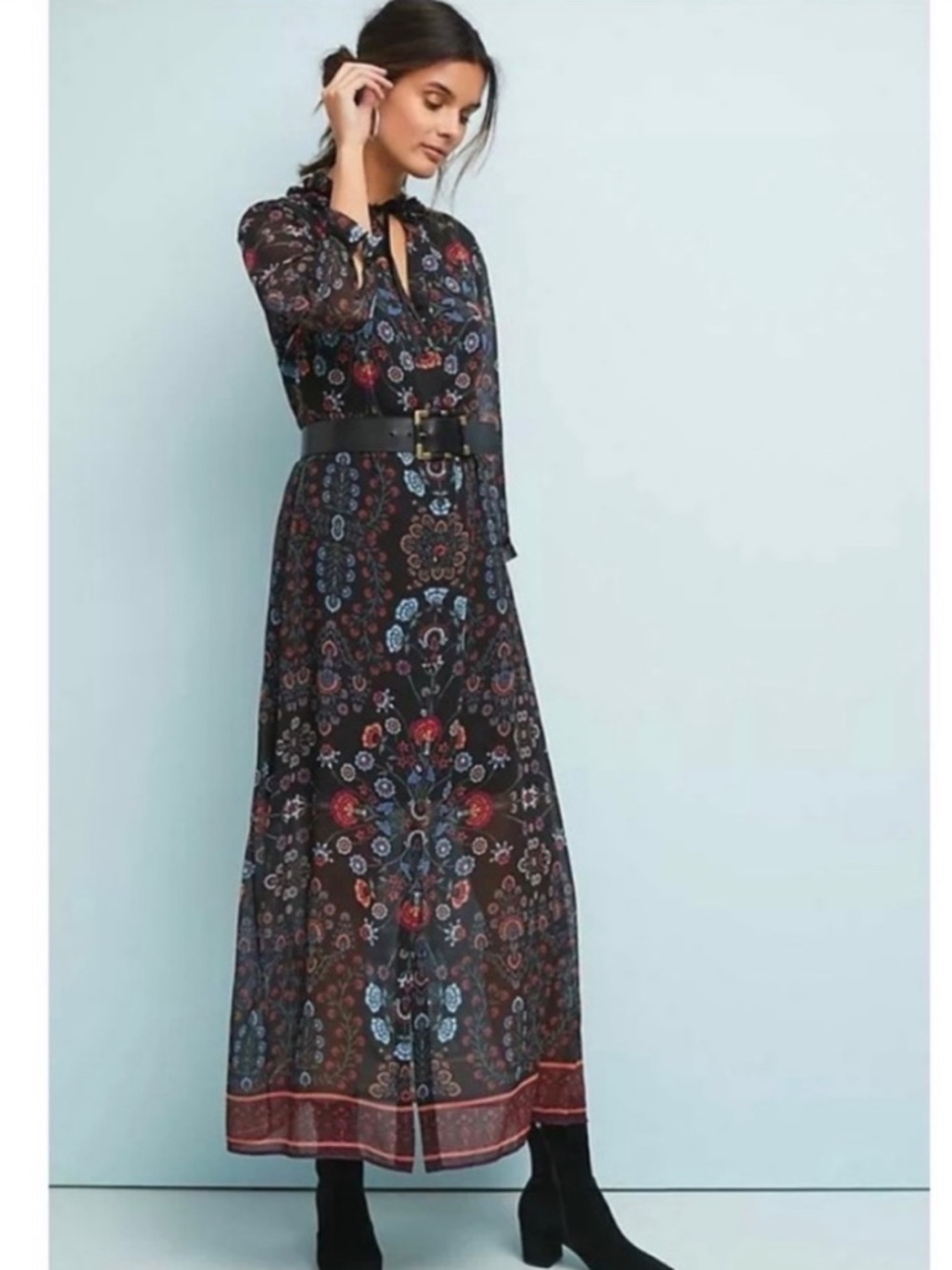 Anthropologie LAIA Camila Floral Maxi Dress Black Size XS